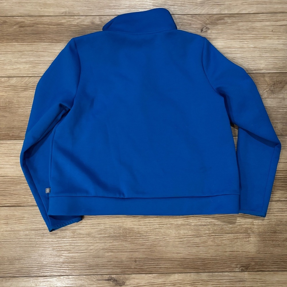 T by Talbots Womens Petite Small Blue Snap Neck Pullover Kangaroo Pocket Jacket - Picture 5 of 7